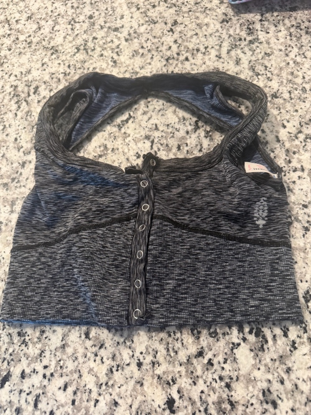 FP Movement by Free People Gray Black Space-Dye Front Snap Sports Bra